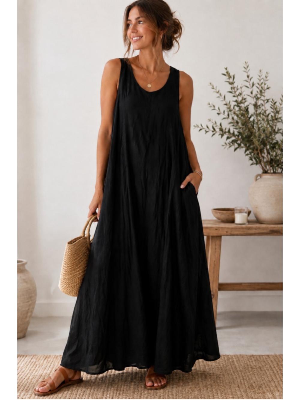 Voyageur by Mersea Black Sleeveless Maxi Dress S/M NWT Coastal Minimalist